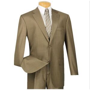 VINCI Men's Taupe Textured Weave 2-Button Classic-Fit Suit - NEW 56 Long